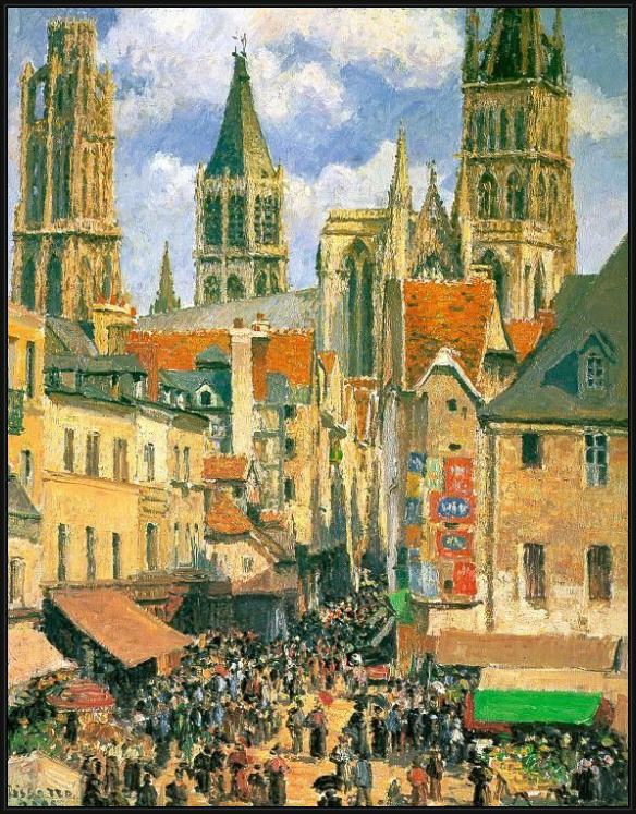 Framed Camille Pissarro the old market at rouen painting