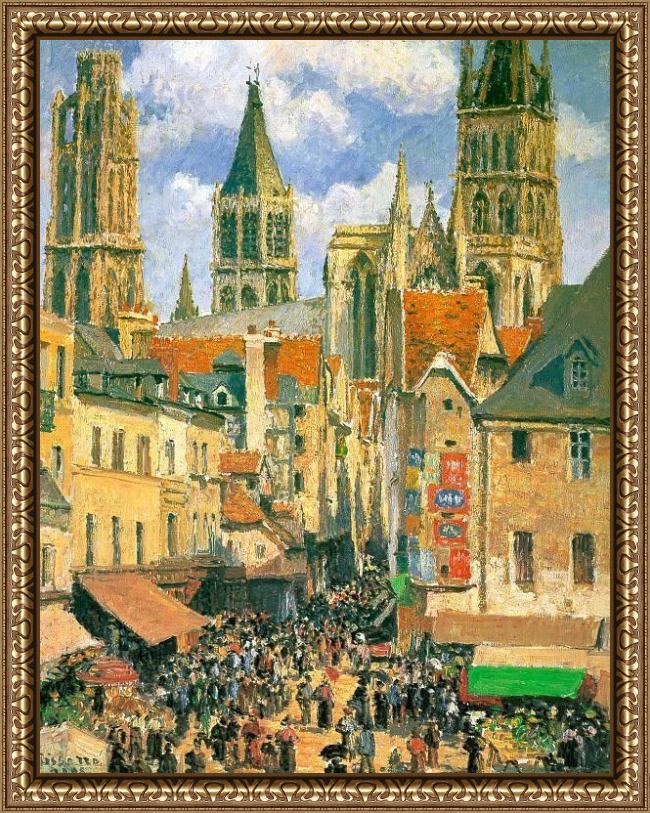 Framed Camille Pissarro the old market at rouen painting