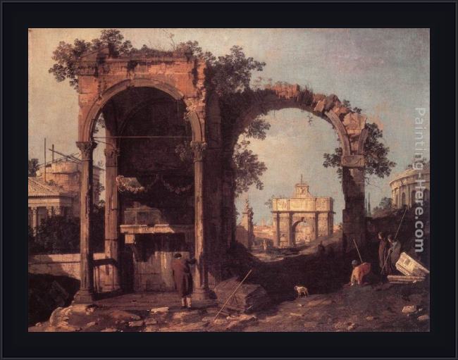Framed Canaletto capriccio ruins and classic buildings painting
