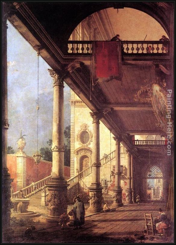 Framed Canaletto perspective painting