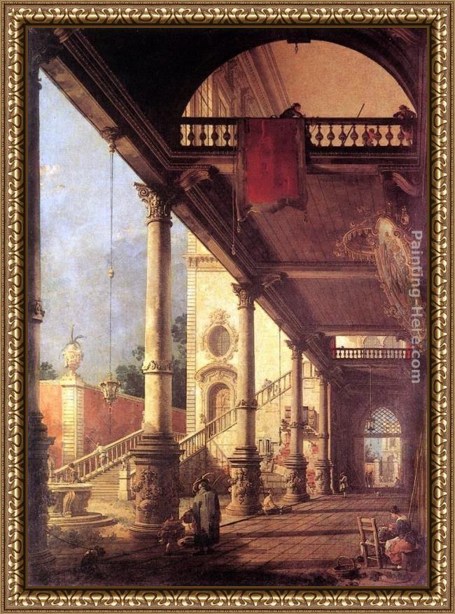 Framed Canaletto perspective painting