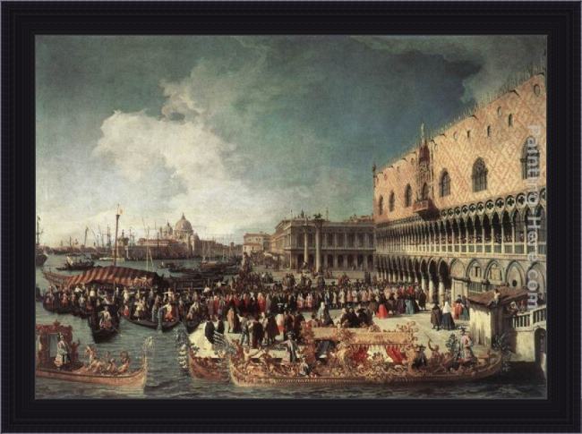 Framed Canaletto reception of the ambassador in the doge's palace painting
