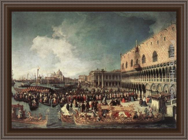 Framed Canaletto reception of the ambassador in the doge's palace painting