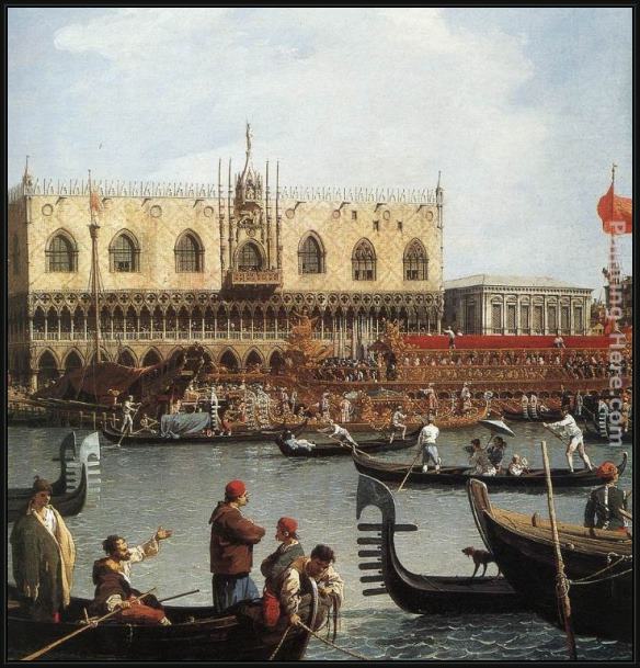 Framed Canaletto return of the bucentoro to the molo on ascension day (detail) painting