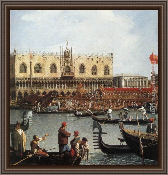 Framed Canaletto return of the bucentoro to the molo on ascension day (detail) painting