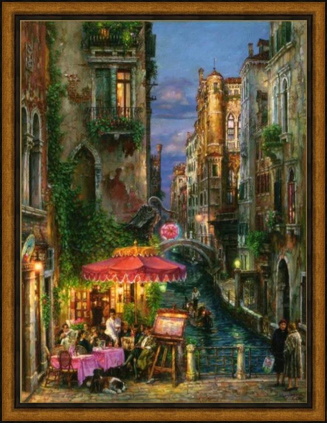 Framed Cao Yong red umbrella painting