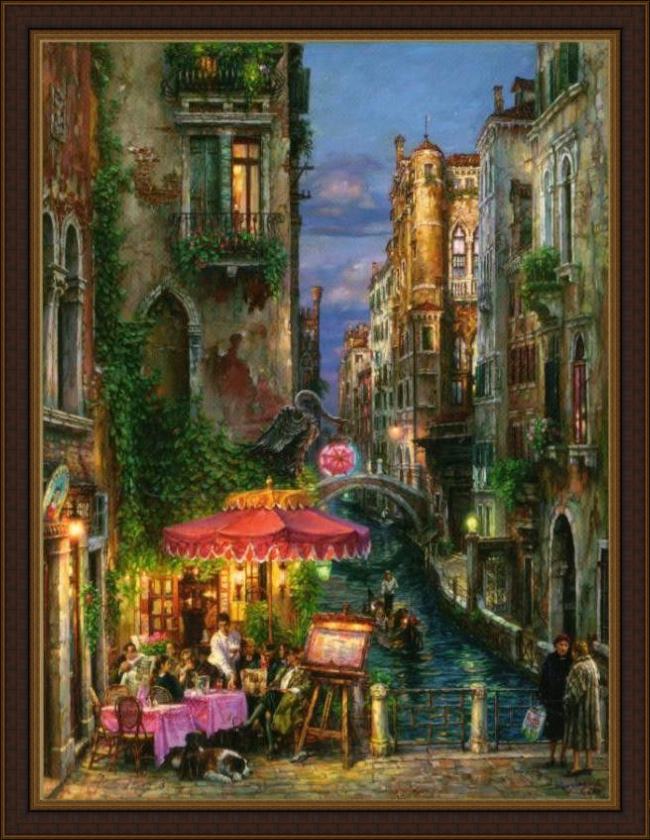 Framed Cao Yong red umbrella painting