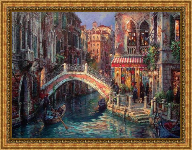 Framed Cao Yong venice over the bridge painting