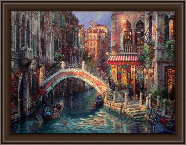 Framed Cao Yong venice over the bridge painting