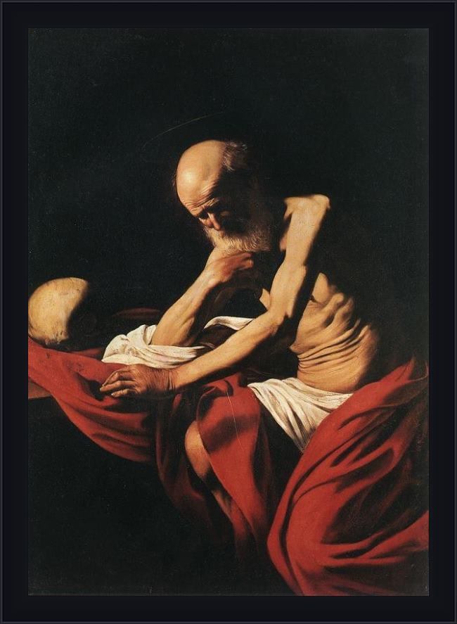 Framed Caravaggio st jerome painting