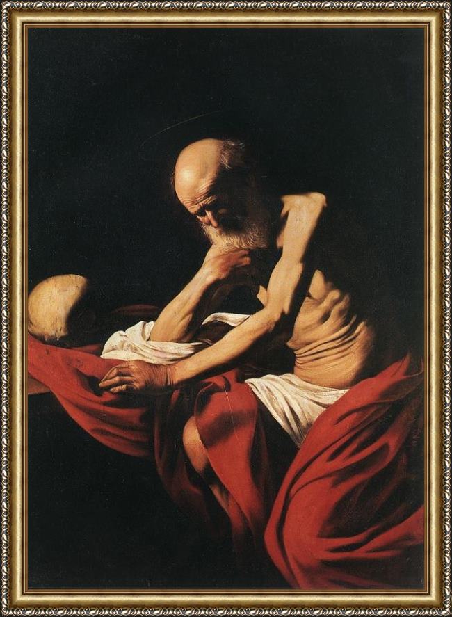 Framed Caravaggio st jerome painting