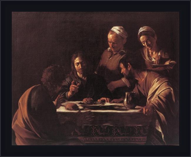 Framed Caravaggio supper at emmaus painting