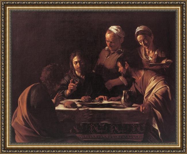 Framed Caravaggio supper at emmaus painting