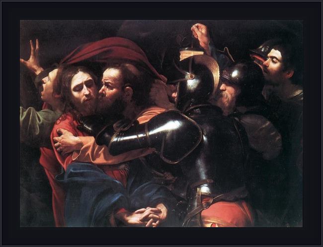 Framed Caravaggio taking of christ painting
