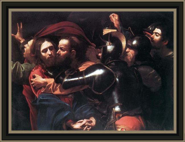 Framed Caravaggio taking of christ painting