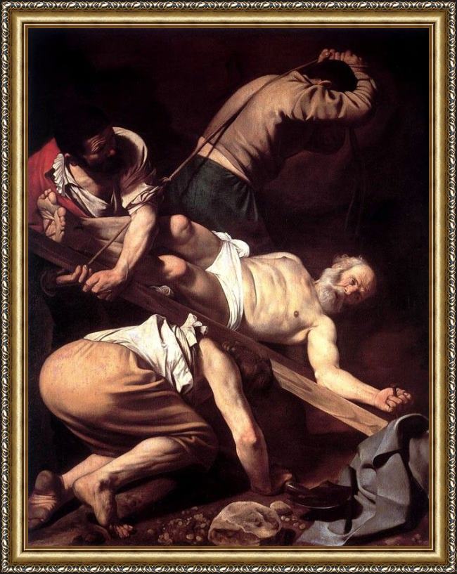 Framed Caravaggio the crucifixion of saint peter painting