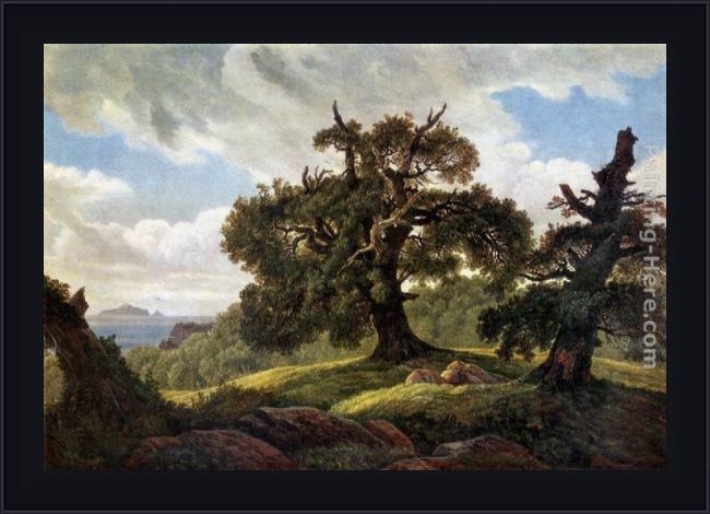 Framed Carl Gustav Carus oaks at the sea shore painting