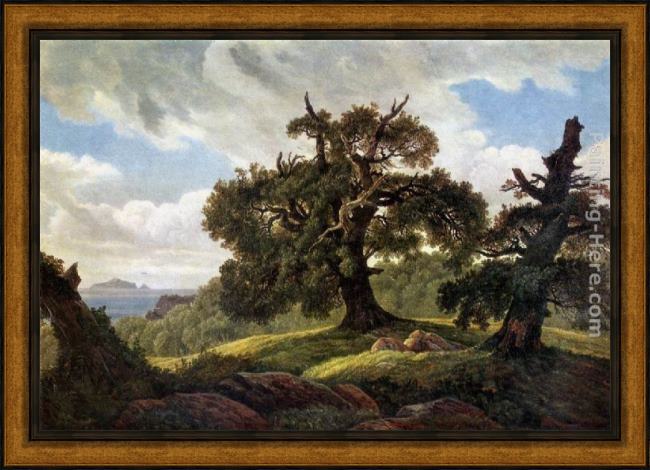 Framed Carl Gustav Carus oaks at the sea shore painting