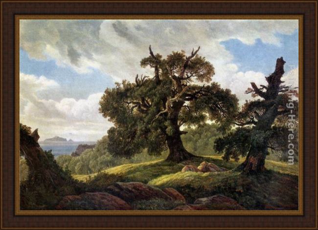 Framed Carl Gustav Carus oaks at the sea shore painting