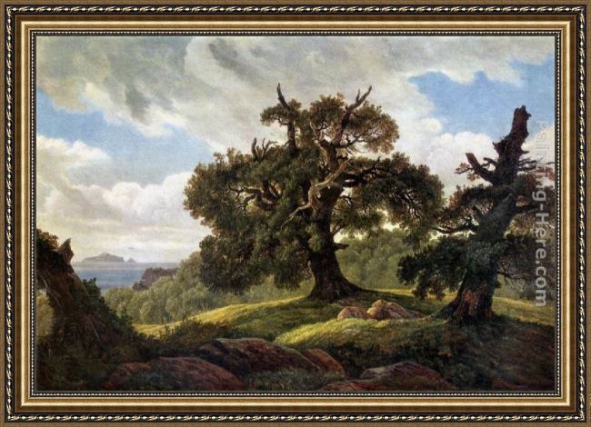 Framed Carl Gustav Carus oaks at the sea shore painting