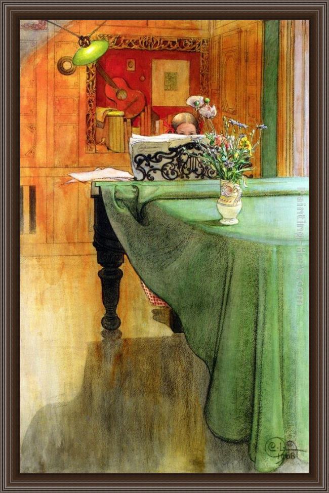 Framed Carl Larsson brita vid pianot painting