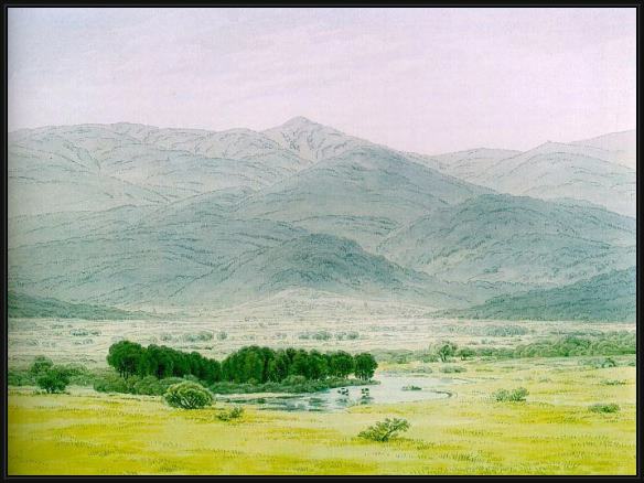 Framed Caspar David Friedrich landscape in the riesengebirge painting