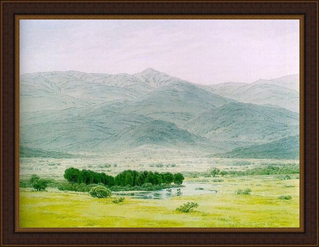 Framed Caspar David Friedrich landscape in the riesengebirge painting