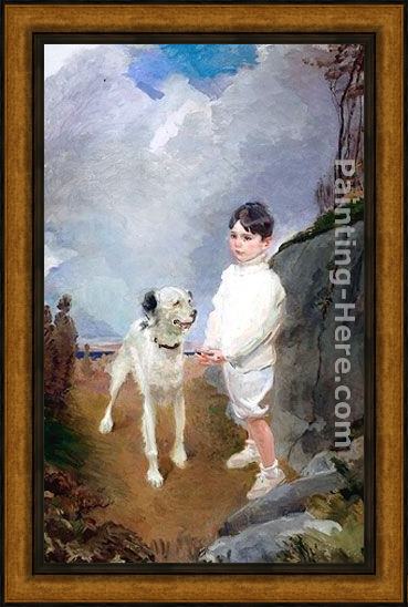 Framed Cecilia Beaux lane lovell and his dog painting