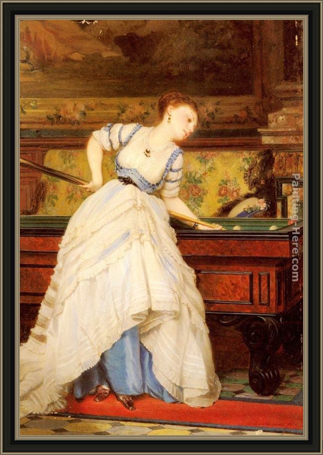 Framed Charles Edouard Boutibonne an elegant billiard player painting