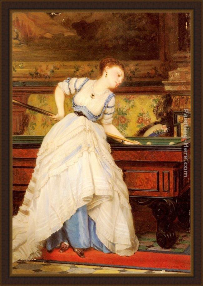 Framed Charles Edouard Boutibonne an elegant billiard player painting