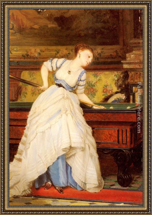 Framed Charles Edouard Boutibonne an elegant billiard player painting