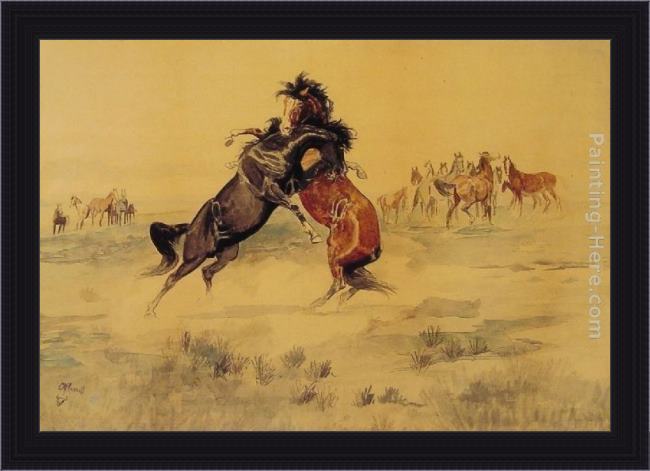 Framed Charles Marion Russell the challenge painting