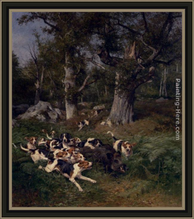 Framed Charles Olivier De Penne the boar chase painting