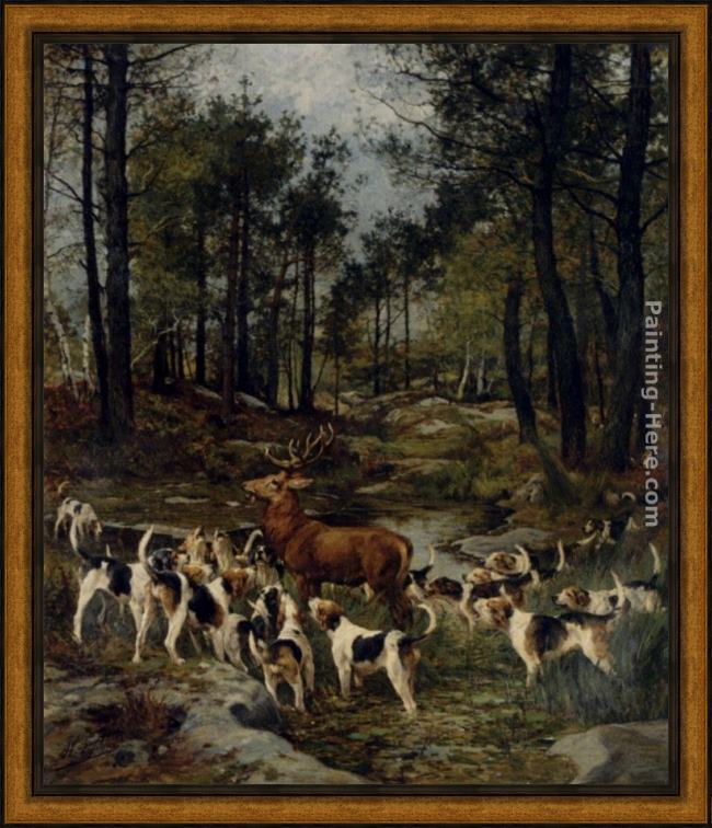 Framed Charles Olivier De Penne the deer hunt painting