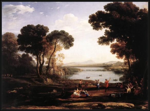 Framed Claude Lorrain landscape with dancing figures the mill painting