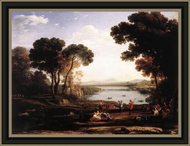 Framed Claude Lorrain landscape with dancing figures the mill painting