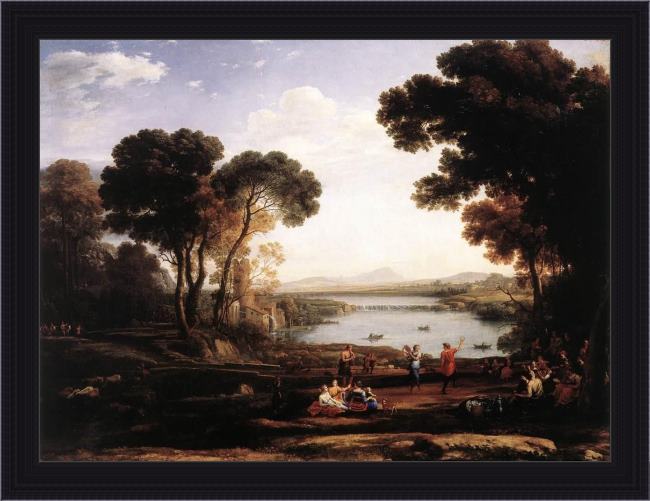 Framed Claude Lorrain landscape with dancing figures the mill painting