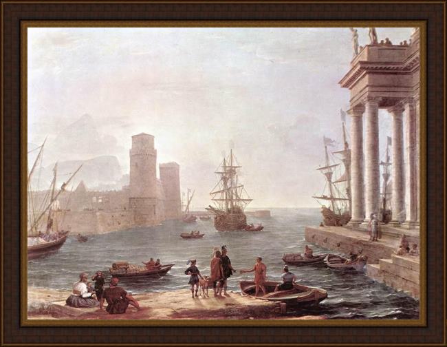 Framed Claude Lorrain port scene with the departure of ulysses from the land of the feaci painting