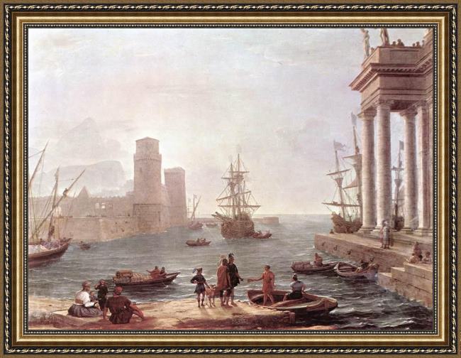 Framed Claude Lorrain port scene with the departure of ulysses from the land of the feaci painting