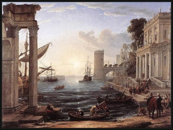 Framed Claude Lorrain seaport with the embarkation of the queen of sheba painting