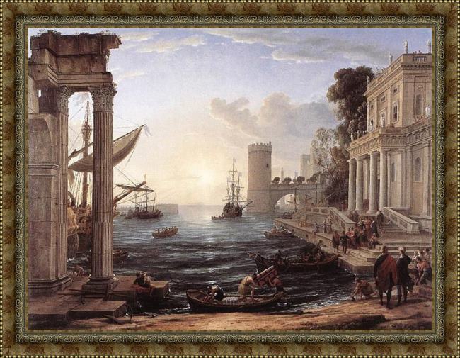 Framed Claude Lorrain seaport with the embarkation of the queen of sheba painting