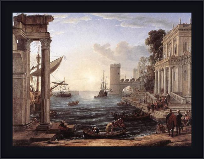Framed Claude Lorrain seaport with the embarkation of the queen of sheba painting