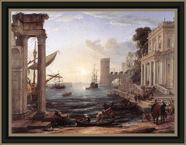 Framed Claude Lorrain seaport with the embarkation of the queen of sheba painting