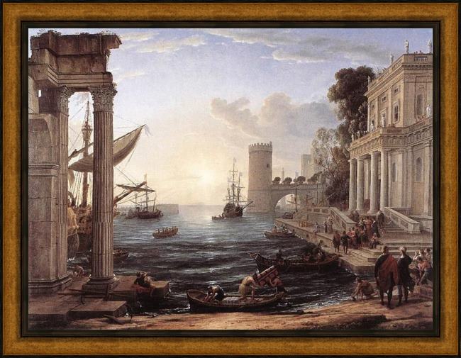 Framed Claude Lorrain seaport with the embarkation of the queen of sheba painting