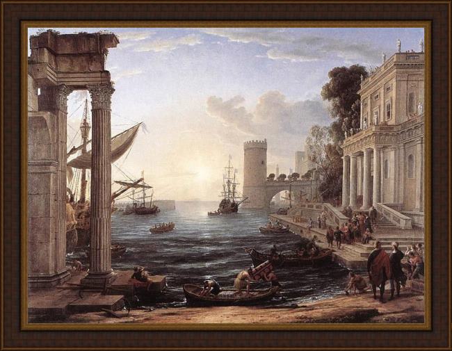 Framed Claude Lorrain seaport with the embarkation of the queen of sheba painting