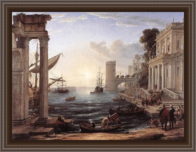 Framed Claude Lorrain seaport with the embarkation of the queen of sheba painting