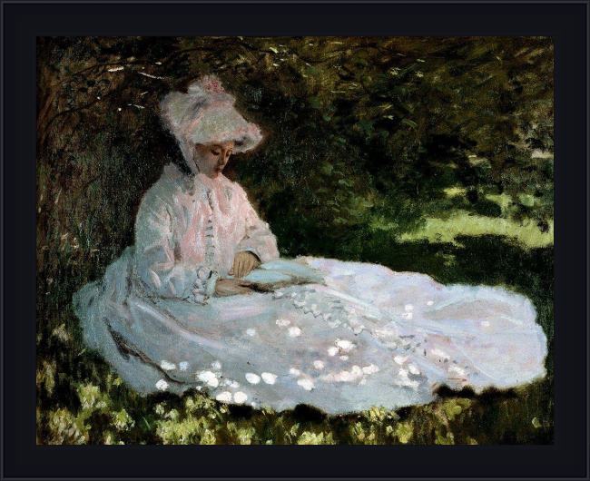 Framed Claude Monet a woman reading painting