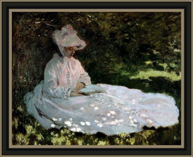 Framed Claude Monet a woman reading painting