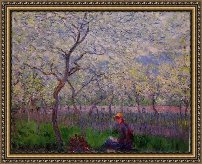 Framed Claude Monet an orchard in spring painting