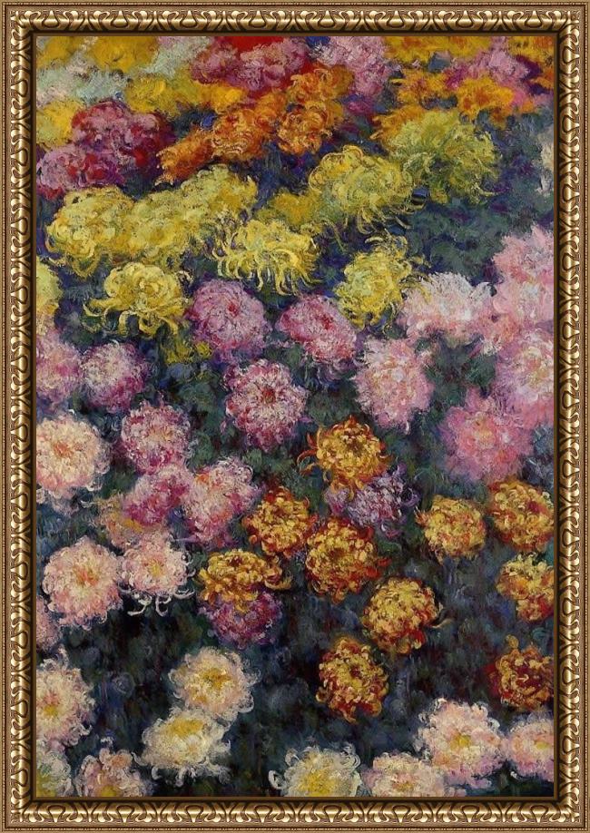 Framed Claude Monet bed of chrysanthemums painting